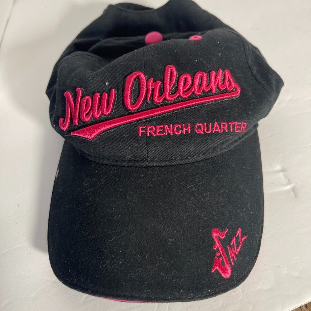 New Orleans French Quarter Jazz Cap Hat Adult Adjustable Black Pink Cotton